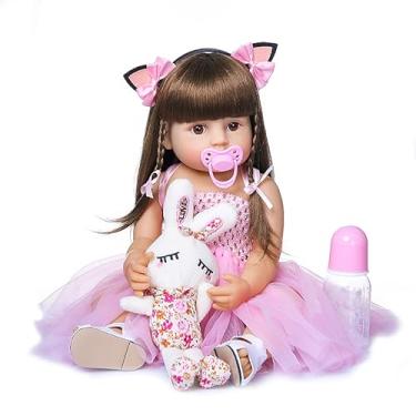 Imagem de BONECA BEBÊ REBORN DE SILICONE PODE DAR BANHO BABY MENINA ORIGINAL BRINQUEDO REALISTA DOCE BEBE BRINCAR DENTRO FORA DA ÁGUA 50CM