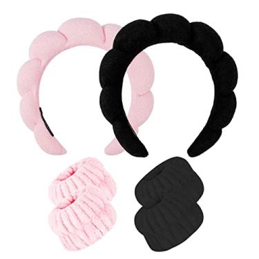 Imagem de Conjunto de toalhas de pulso para spa para lavar o rosto, faixas para a pele para mulheres, tecido esponjoso, esponja, facial, faixas de cabelo para remoção de maquiagem,
