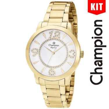 Imagem de Relógio CHAMPION KIT feminino analógico dourado branco CN24904B