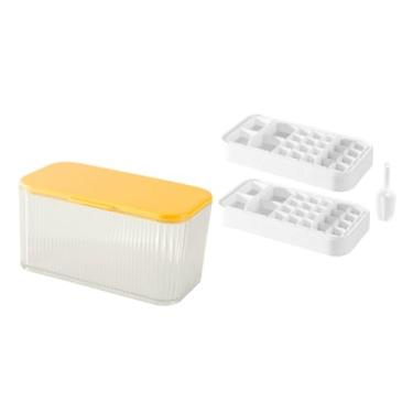 Imagem de RORPOIR 1 Conjunto Molde grande de cubo de gelo prensado de silicone de camada dupla com 48 grades (amarelo) bandeja de congelador de alimentos pá de gelo moldes de silicone