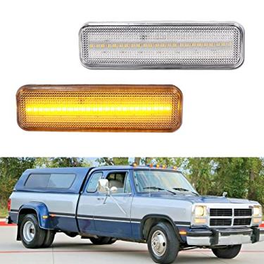 Imagem de Tonsya Compatível com o carregador de RAM Dogde 1971-1993 D100 D150 D250 D350 Plymouth Pickup Truck Luzes de Marcação do Para-choques Dianteiros Lentes Transparentes Lâmpadas LED Âmbar Número OEM 3587436, CH2550101