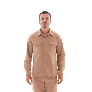 Imagem de ARAUTO JEANS, Camisa Sarja Masculina Slim Collor com Bolso Tamanho:G2;Cor:Bege