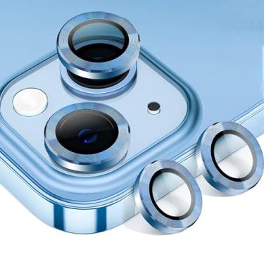Imagem de EzyPutse Pacote com 4 protetores de lente de câmera compatíveis com iPhone 14/14 Max, película protetora de tela de vidro temperado HD antiarranhões para iPhone 14 e iPhone 14 Max, azul