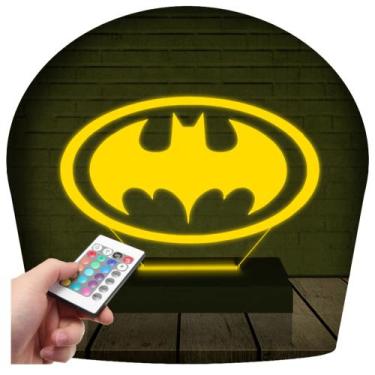 Imagem de Luminária Led Abajur  3D  Batman Dc Heroi  16 Cores + Controle Remoto