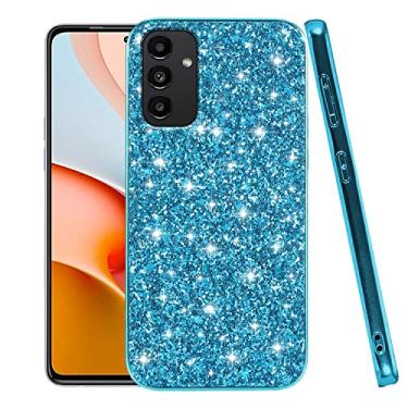 Imagem de Compatível com Samsung S23 FE capa com glitter à prova de choque, capa para celular Samsung Galaxy S23 FE brilhante TPU e PC silicone brilhante menina feminina fina capa protetora (azul)