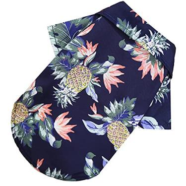 Imagem de 1 camiseta polo havaiana para cães de estimação roupas havaianas para animais de estimação praia coqueiro estampa camiseta verão (4GG, azul royal)