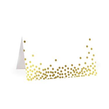 Imagem de Andaz Press Metallic Gold Confetti Polka Dots, Printable Table Tent Place Cards, 20-Pack Seat Placement Cards Blank Place Cards For Table Settings Name Cards for Bridal Wedding, Graduation Food Cards