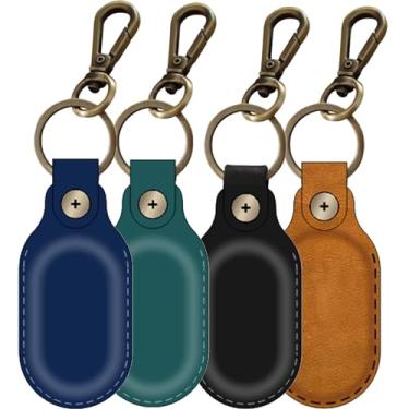 Imagem de Chaveiro de couro Galaxy SmartTag2, suporte portátil feito à mão de couro genuíno Smart Tag2 com chaveiro cobertura total Smart Tag2 capa protetora compatível com SmartTag 2023