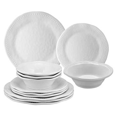 Imagem de Supreme Housewares Conjunto de louça de melamina com 12 peças, inclui pratos de jantar, pratos de salada, tigelas, serviço para 4 pessoas (contas)