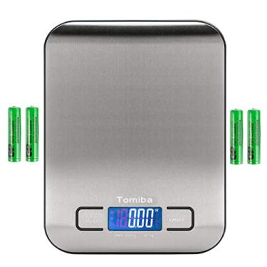 Imagem de Balança de alimentos TOMIBA Digital Kitchen 3,8 kg Gramas e onças pequenas baterias de aço inoxidável com retroiluminação prata incluídas