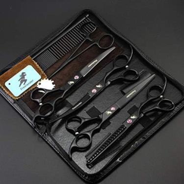 Imagem de Conjunto de kit de tosa para cães canhotos de 7 polegadas Tesoura japonesa de aço de barbeiro Tesoura reta e desbaste e curva para aparar cada cachorro