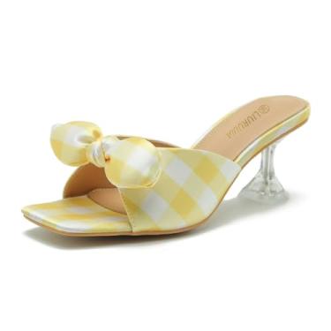 Imagem de LIURUIJIA Sandálias femininas de salto alto com laço de salto alto bico quadrado salto baixo chinelos sexy confortável formatura vestido de festa de casamento sapatos verdes salto agulha grosso