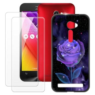 Imagem de MILEGOO Capa Asus Zenfone 2 ZE500CL + 2 peças protetoras de tela de vidro temperado, capa ultrafina de silicone TPU macio à prova de choque para Asus Zenfone 2 ZE500CL (5 polegadas) rosa