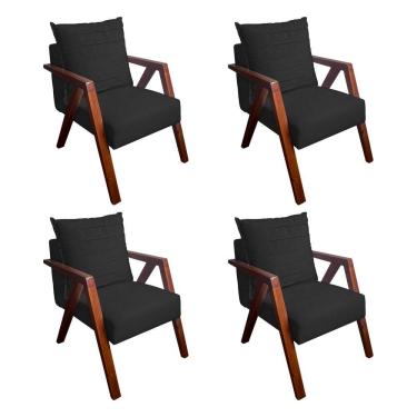 Imagem de Kit 4 Poltronas Monalisa para Recepção Mona Pés de Madeira Maciça Suede Preto