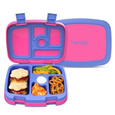Imagem de Lancheira Bentgo Kids, infantil (3 a 7 anos), à prova de vazamento e de queda, 5 divisórias para porções, estilo bentô, durável, vai à lava-louças, sem BPA, segura para alimentos, fúcsia