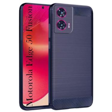Imagem de Capa Capinha Anti Impacto Para Motorola Edge 50 Fusion Case Com Desenho Fibra De Carbono Shock Queda (Azul)