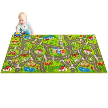 Imagem de Tapete infantil City Life 3D para sala de jogos | Tapete de atividade infantil extragrande de 76 x 152 cm para carros de corrida e brinquedos | Tapete de sala de jogos é uma ideia de presente