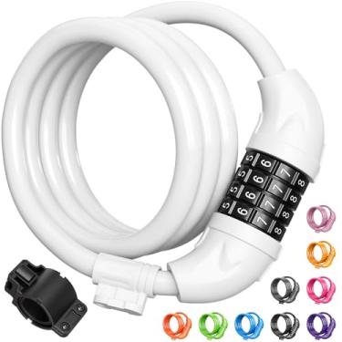 Imagem de Titanker Cadeado de bicicleta, cadeado para bicicleta, cadeado de cabo de 1,2 cm, combinação de travas de bicicleta reinicializáveis com suporte de montagem, acessórios de bicicleta para bicicleta