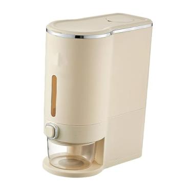 Imagem de Distribuidor de Arroz Com Capacidade de 5KG, Material Plástico Leve e Inquebrável, Recipiente de Grãos Resistente à Umidade Com Janela Transparente para Cozinha (creme branco)