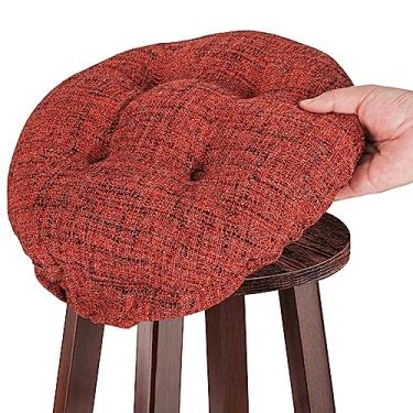 Imagem de SINOSSO Modern Linen Bar Stool Cushion Dia.14, Fashion Interweaving Design Anti-Skid Silicone Round Stool Seat Cushion Cover Padded (Red, L,1)