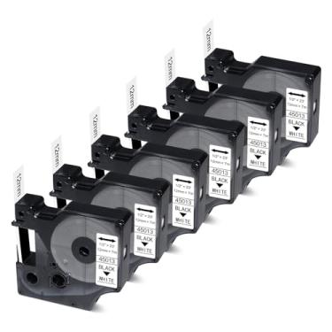 Imagem de Pacote com 6 fitas de substituição para etiquetas Dymo Label Maker Refil D1 A45013 45013 S0720530, preto sobre branco, para DYMO LabelManager 160 420P 210D 280 360D PnP etiquetadora portátil, 1/2