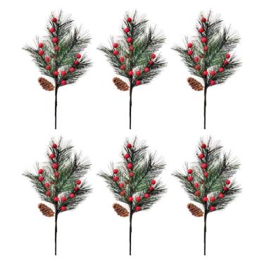Imagem de Generic 6 peças de palitos de frutas vermelhas de Natal palitos florais de Natal 40 cm decorativos para guirlanda de árvore de Natal galhos artificiais de