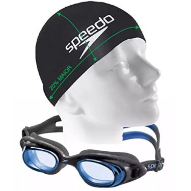 Imagem de Kit Natação Speedo Óculos Tornado Adulto + Touca Big Silicone Cabelos Volumosos (óculos cinza/azul)