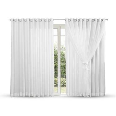 Imagem de Cortina Branca Lisa De Voil Com Forro De Tecido - 4 Metros - Cantinho 