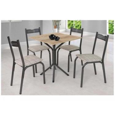 Imagem de Mesa de Jantar 4 Cadeiras Quadrada - Preto e Junco Manteiga Ciplafe Cl