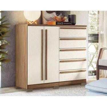 Imagem de Cômoda Infantil Malaga 2.5 2 Portas e 5 Gavetas c/ Pés jatoba/Areia - 