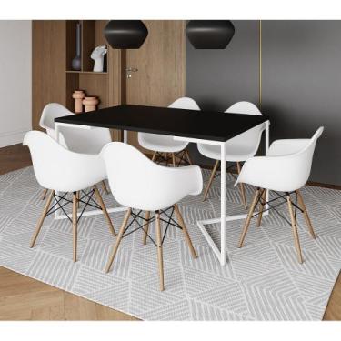 Imagem de Mesa Jantar Industrial Retangular Preta 137x90cm Base V Ferro Branco c