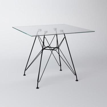 Imagem de Mesa Eiffel Quadrada 90cm Tampo de Vidro com Base de Ferro Preto - Up 