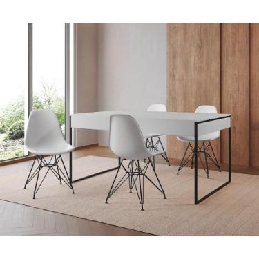 Imagem de Mesa Jantar Industrial Retangular Filadélfia 137x90cm Branca com 4 Cad