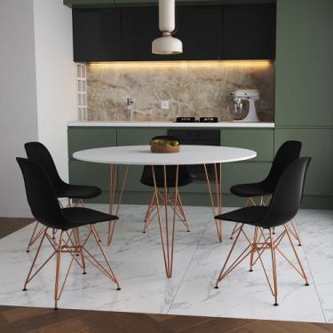 Imagem de Mesa Jantar Redonda 110cm Branca Clips 3 Pés com 5 Cadeiras Eames Eiff
