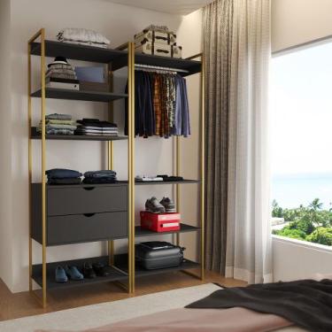 Imagem de Closet Industrial Casal Loft 2 Módulos Preto Cabideiro com Gavetas Bas