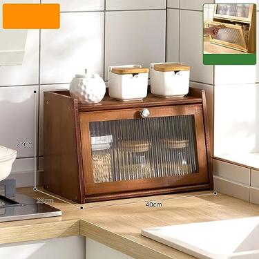 Imagem de Organizador de Especiarias de Bambu Armário de Armazenamento Organizador de Bancada de Bambu à Prova D'água para Cozinha (Marrom 2 camadas 40x25x27cm)