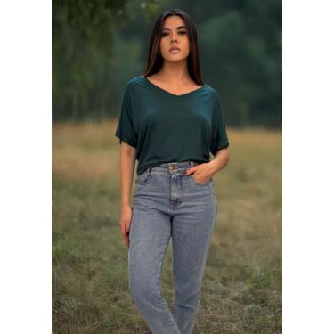 Imagem de Blusa Básica Morcego Malha Gola V Manga Curta Verde Musgo - Amazonia V