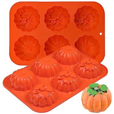 Imagem de Kamehame Molde de bolo de abóbora, 2 peças de molde de chocolate de abóbora quebrável, forma de bolo de abóbora 3D de silicone, moldes de bolo de abóbora de outono para decoração de Dia das Bruxas de Ação de Graças, laranja
