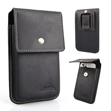 Imagem de Topstache Coldre de telefone de couro para cinto, capa de celular flip com clipe de cinto para S23 S22, bolsa de telefone grande para iPhone 14 13 Pro, capa de couro universal para smartphone, ajuste para telefone com capa protetora