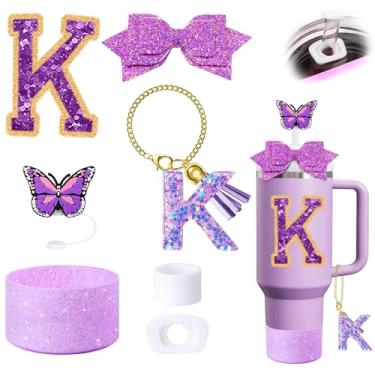 Imagem de Conjunto de acessórios de copo Stanley roxo de 7 peças para copo Stanley Cup 30 e 1,134 g - tampa e bota de capa de canudo de silicone, pingente de letra para alça, tampa à prova de derramamento,