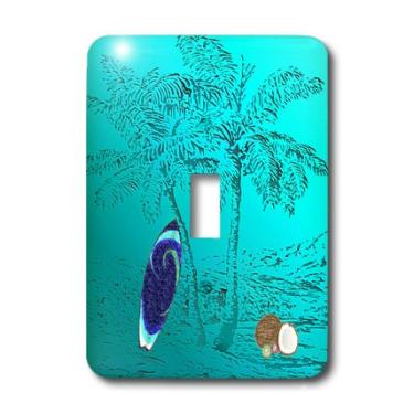 Imagem de 3dRose lsp_174619_1 Imagem de palma em azul-petróleo com prancha de surf e tampa de interruptor de luz de coco