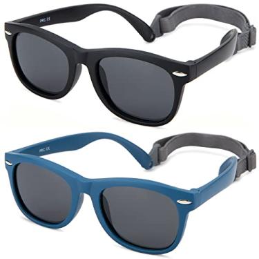 Imagem de Hycredi Óculos de sol flexíveis polarizados para bebês com alça para recém-nascidos meninos meninas de 0 a 24 meses, 100% de proteção UV, A7 - Azul fosco/cinza + preto fosco/cinza