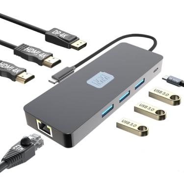 Imagem de MMOBIEL Hub USB-C para HDMI duplo e DisplayPort 4K a 60Hz, entrega de energia de 100W, 3X USB 3.0, ETH 1000Mbps – Estação de ancoragem USB 8 em 1 – Adaptador USB-C Tela Quádrupla Multiporta para