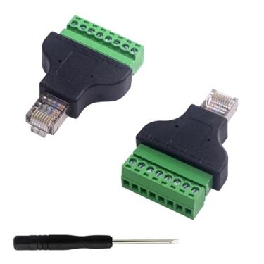 Imagem de Poyiccot Poyiccot 2 pacotes rede RJ45 Ethernet / 8p8c macho para 8 pinos AV terminal adaptador conversor bloco plugue para CCTV, Cat5, Cat6