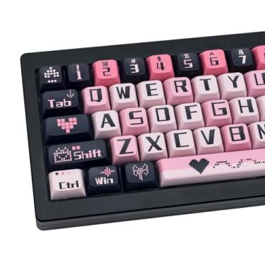 Imagem de COOMICKEY Teclas PBT 131 Teclas Preto Rosa Teclas Sublimação de Tinta Lindas Teclas Perfil XDA para Teclados Mecânicos Cherry Gateron MX Switches