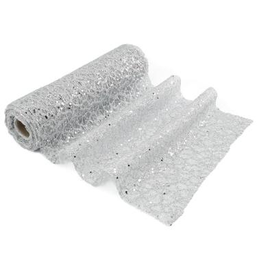 Imagem de MEEDEE Fita de malha prateada com glitter, 25,4 cm de largura por 10 metros, fita de tecido em rolo de prata, fita de malha decorativa para árvore de Natal, guirlanda, grinaldas de férias, laços
