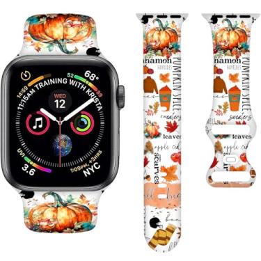 Imagem de Pulseira Hello Fall Autumn Pumpkin Harvest Halloween de 38 mm, 40 mm e 41 mm, pulseira de silicone compatível com Apple Watch Ultra Series SE 9, 8, 7, 6, 5, 4, 3, 2 e 1, para mulheres e homens