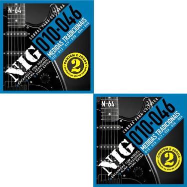 Imagem de Kit 4 jogos Encordoamento Guitarra Nig N-64 .010 + Palheta - Rouxinol