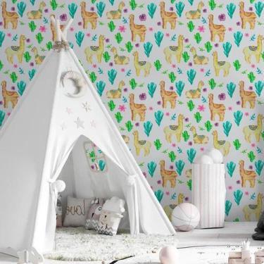 Imagem de Papel de Parede Adesivo Lhamas e Cactos N06113 0,58x2,5M - Adesivo BR