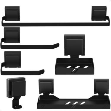 Imagem de Kit Acessórios Para Banheiro Com Ventosa Preto 6 Peças Max - SteelDeco